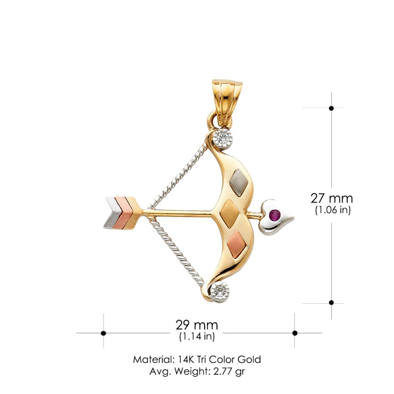 14K Gold Cz Bow & Arrow Charm Pendant