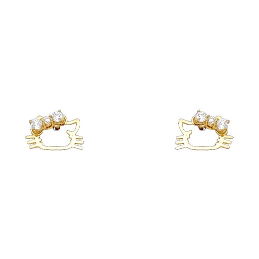 14K Gold Cz Hello Kitty Cat Stud Earrings - Ioka