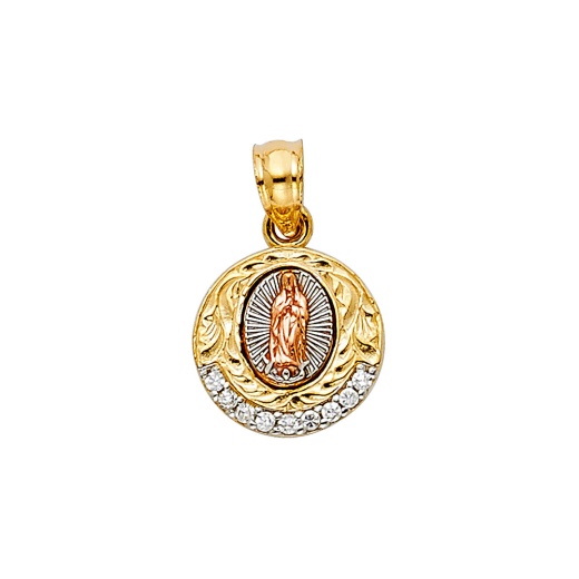 14K Gold Religious Guadalupe Cz Pendant