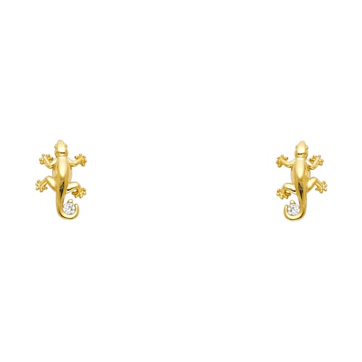 14K Gold Cz Crawling Lizard Stud Earrings - Ioka