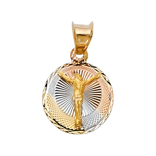 14K Gold Diamond Cut Jesus Stamp Religious Pendant