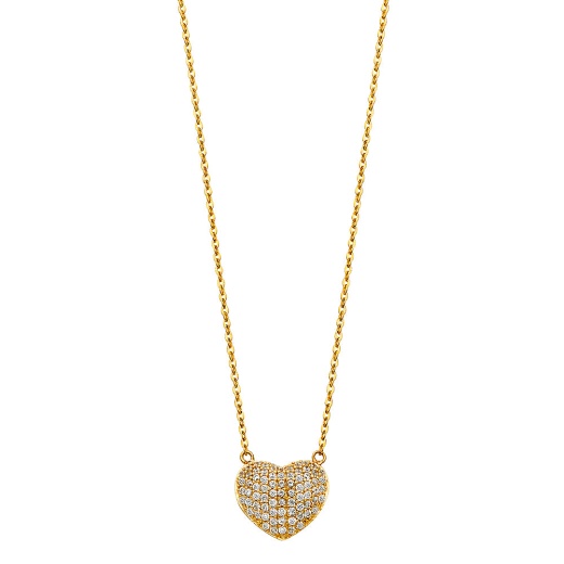 14K Gold Heart Cz Pendant Chain Necklace - 17+1'