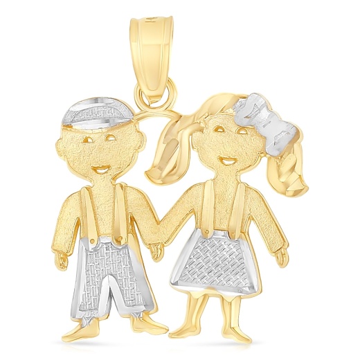 14K Gold Toddler Girl & Boy Brother & Sister Charm Pendant