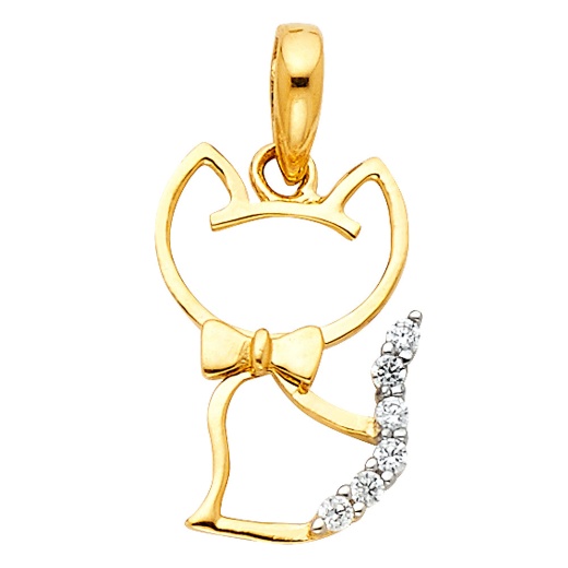 14K Gold Cz Cat Charm Pendant - Ioka Jewelry