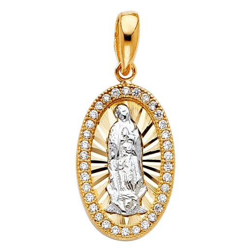 Ioka 14K Gold Cz Religious Guadalupe Charm Pendant