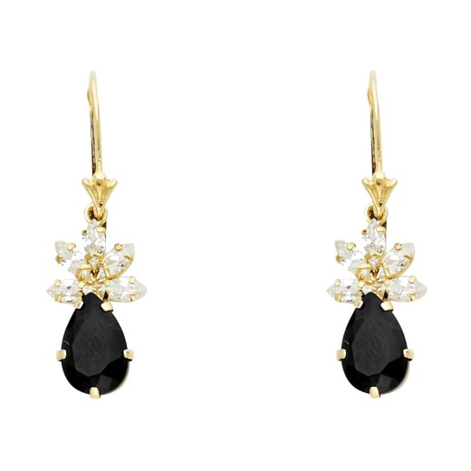 14K Gold Cz Flower Hanging Earrings - Ioka