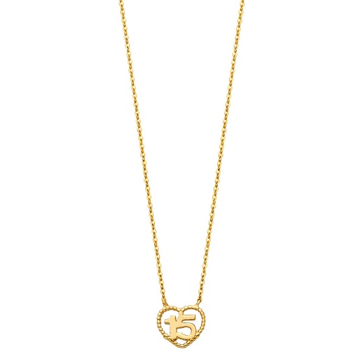 14K Gold Quinceanera Heart Pendant Chain Necklace - 17+1' by Ioka