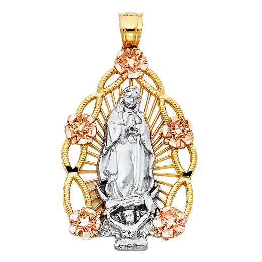 14K Gold Religious Guadalupe Charm Pendant