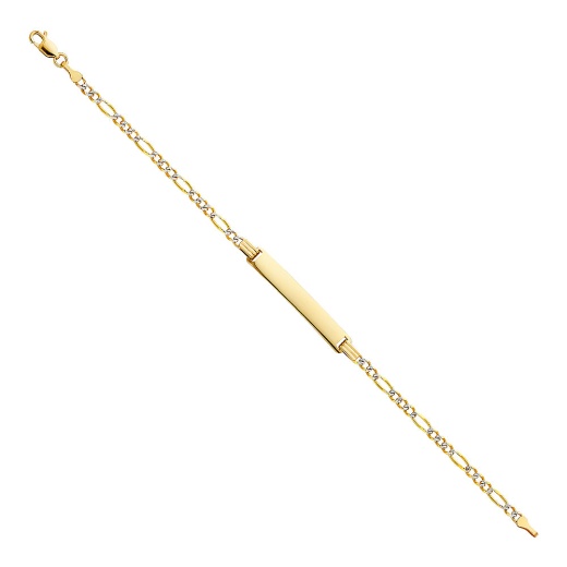 14K Solid Gold Figaro 3+1 Wp Id Bracelet - 7.5'