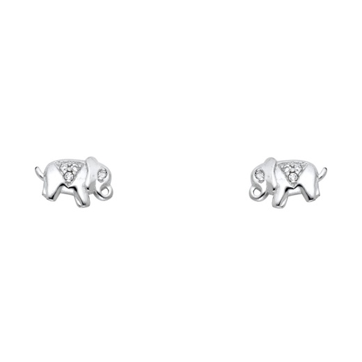 14K Gold Cz Stone Cute Elephant Stud Earrings - Ioka