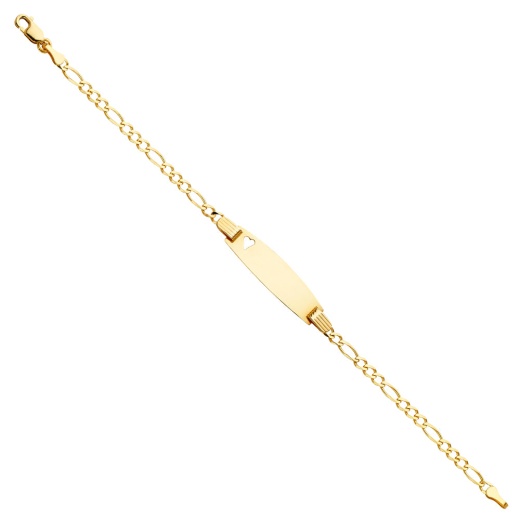 Ioka 14K Solid Gold Figaro 3+1 Baby Oval ID With Heart Bracelet - 6'