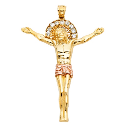 14K Gold Cz Religious Jesus Christ Body Charm Pendant - Ioka