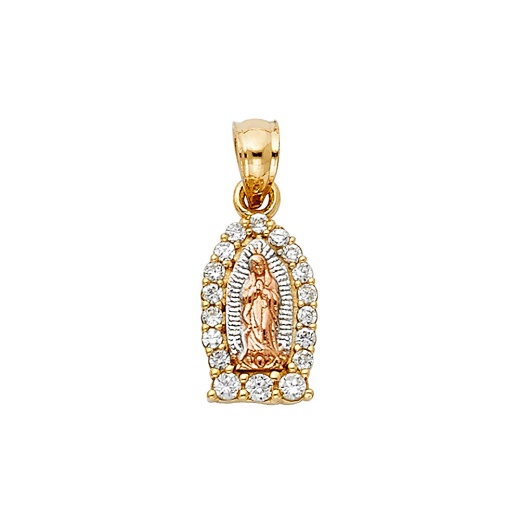 14K Gold Religious Guadalupe Cz Charm Pendant