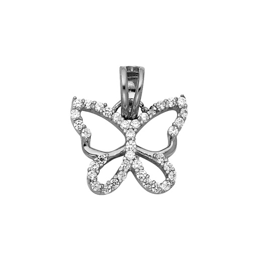 14K Gold Cz Hollow Butterfly Charm Pendant - Ioka
