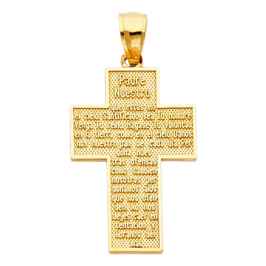 14K Gold Padre Nuestro Religious Cross Charm Pendant - Ioka