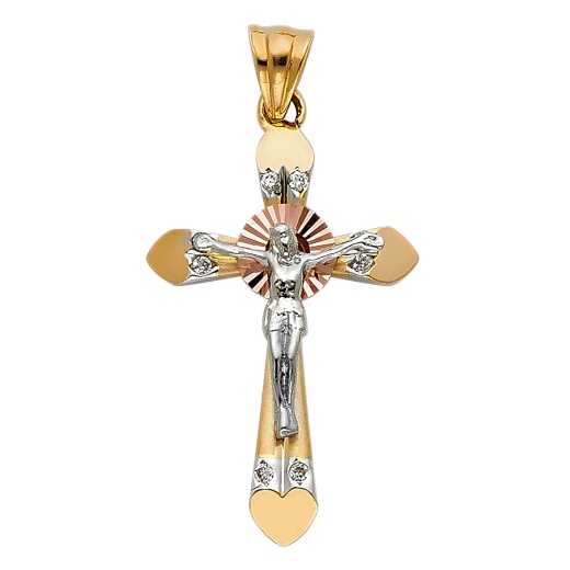 14K Gold Cz Religious Crucifix Charm Pendant - Ioka