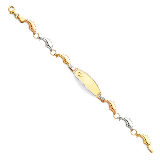 Ioka 14K Gold Light Stampato Engravable Id Dolphins Bracelet - 6"