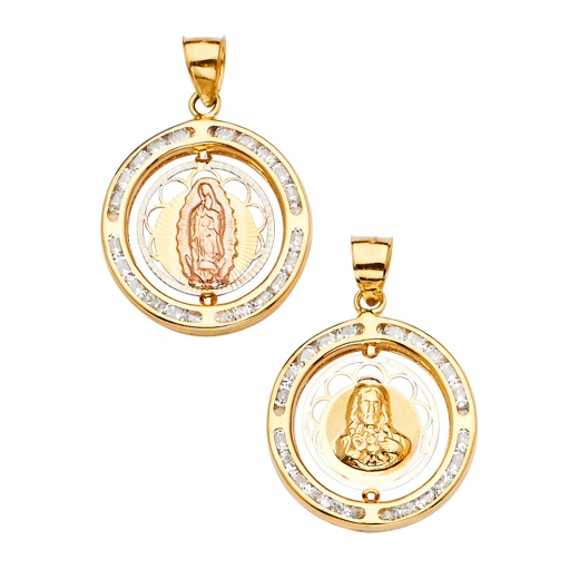14K Gold Spinning Medal Religious Pendant - Ioka Jewelry