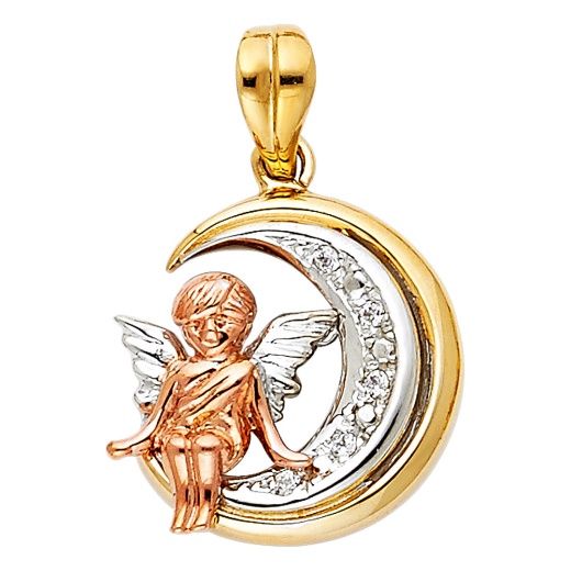 14K Gold Cz Angel Charm Pendant