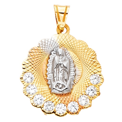 14K Gold Religious Guadalupe Cz Charm Pendant