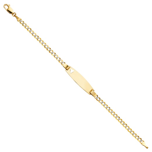 14K Solid Gold Cuban Wp Baby Oval Id With Heart Bracelet - 6'