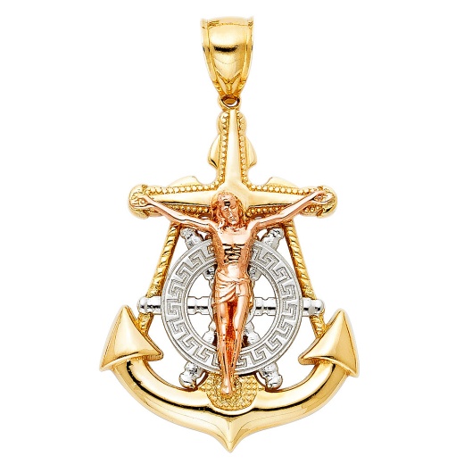 14K Gold Ioka Religious Crucifix Anchor Charm Pendant