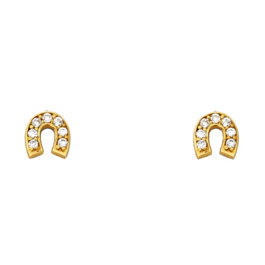 14K Gold Cz Horse Shoe Lucky Charm Stud Earrings - Ioka