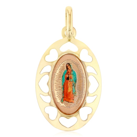 14K Gold Guadalupe Enamel Religious Pendant
