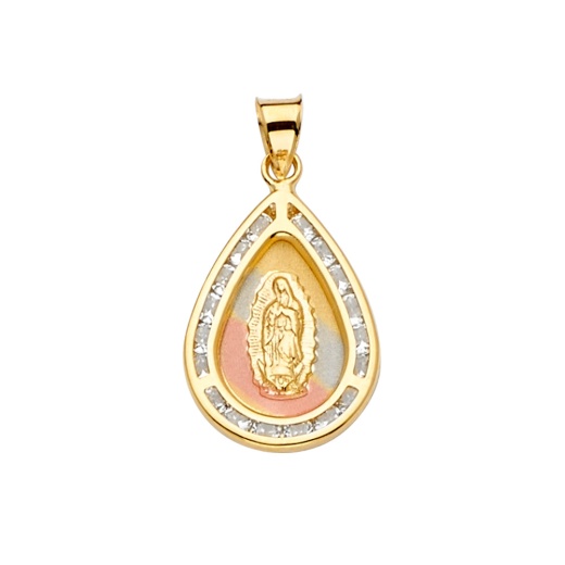 14K Gold Cz Guadalupe Medal Religious Pendant