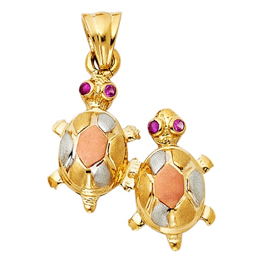 14K Gold Twin Turtle Charm Pendant