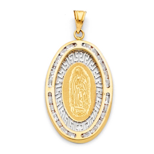 14K Gold Religious Guadalupe Cz Charm Pendant