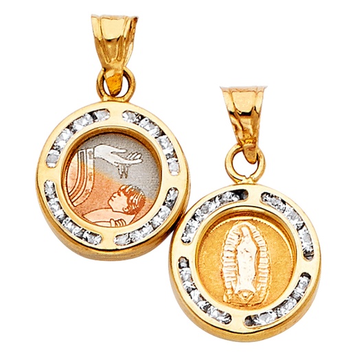 14K Gold Double Sided Round Religious Pendant - Ioka