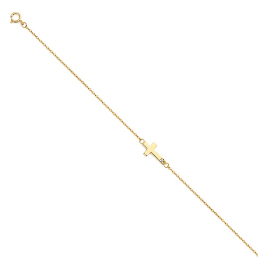 14K Solid Gold Light Cz Chain Bracelet - 7+1