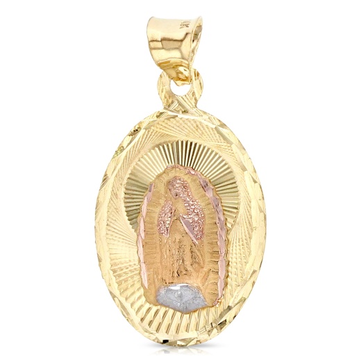 14K Gold Diamond Cut Guadalupe Stamp Religious Pendant - Ioka