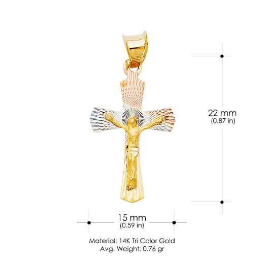 14K Gold Diamond Cut Crucifix Jesus Cross Stamp Religious Pendant