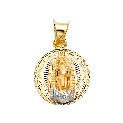 14K Gold Diamond Cut Guadalupe Stamp Religious Pendant