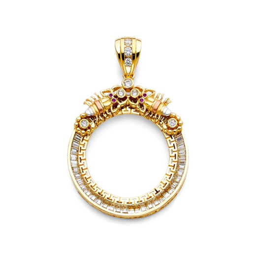 Ioka Jewelry 14K Gold Cz Scorpion Frame 50 Pesos Coin Charm Pendant