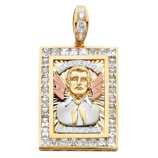 14K Gold Cz Malverde Sinaloa Charm Pendant