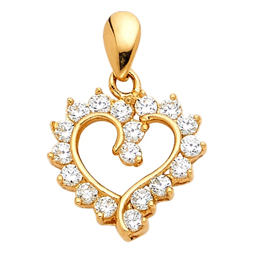 14K Gold Open Fancy Heart Cz Charm Pendant by Ioka