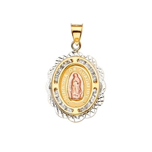 14K Gold Cz Guadalupe Medal Religious Pendant
