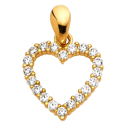 14K Gold Open Fancy Heart Cz Charm Pendant - Ioka