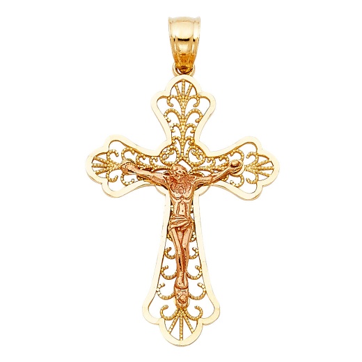 14K Gold Ioka Religious Crucifix Charm Pendant