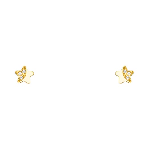 14K Gold Cz Cute Tiny Star Stud Earrings