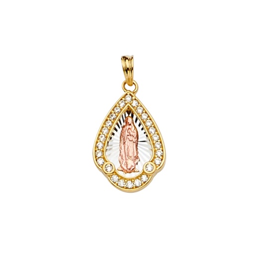 14K Gold Cz Guadalupe Medal Religious Pendant - Ioka Jewelry