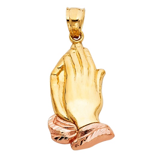 14K Gold Praying Hands Religious Pendant by Ioka