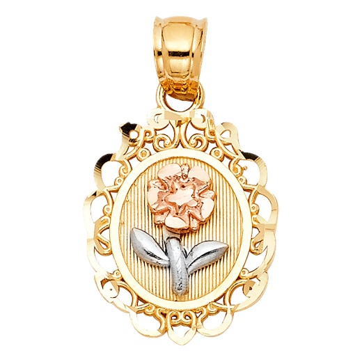 14K Gold Flower Round Charm Pendant - Ioka