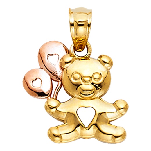 14K Gold Teddy Bear With Balloon Charm Pendant - Ioka Jewelry