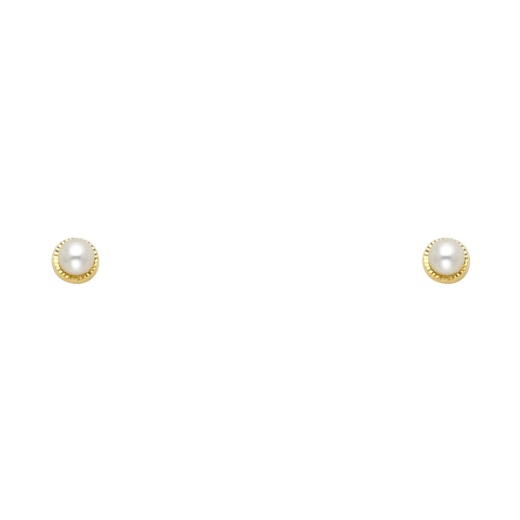 14K Gold Diamond Cut Round Pearl Stud Earrings