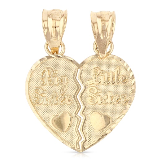 Big Sister And Little Sister 2 Piece Heart Charm Pendant