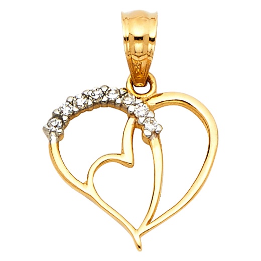 14K Gold Cz Heart Charm Pendant